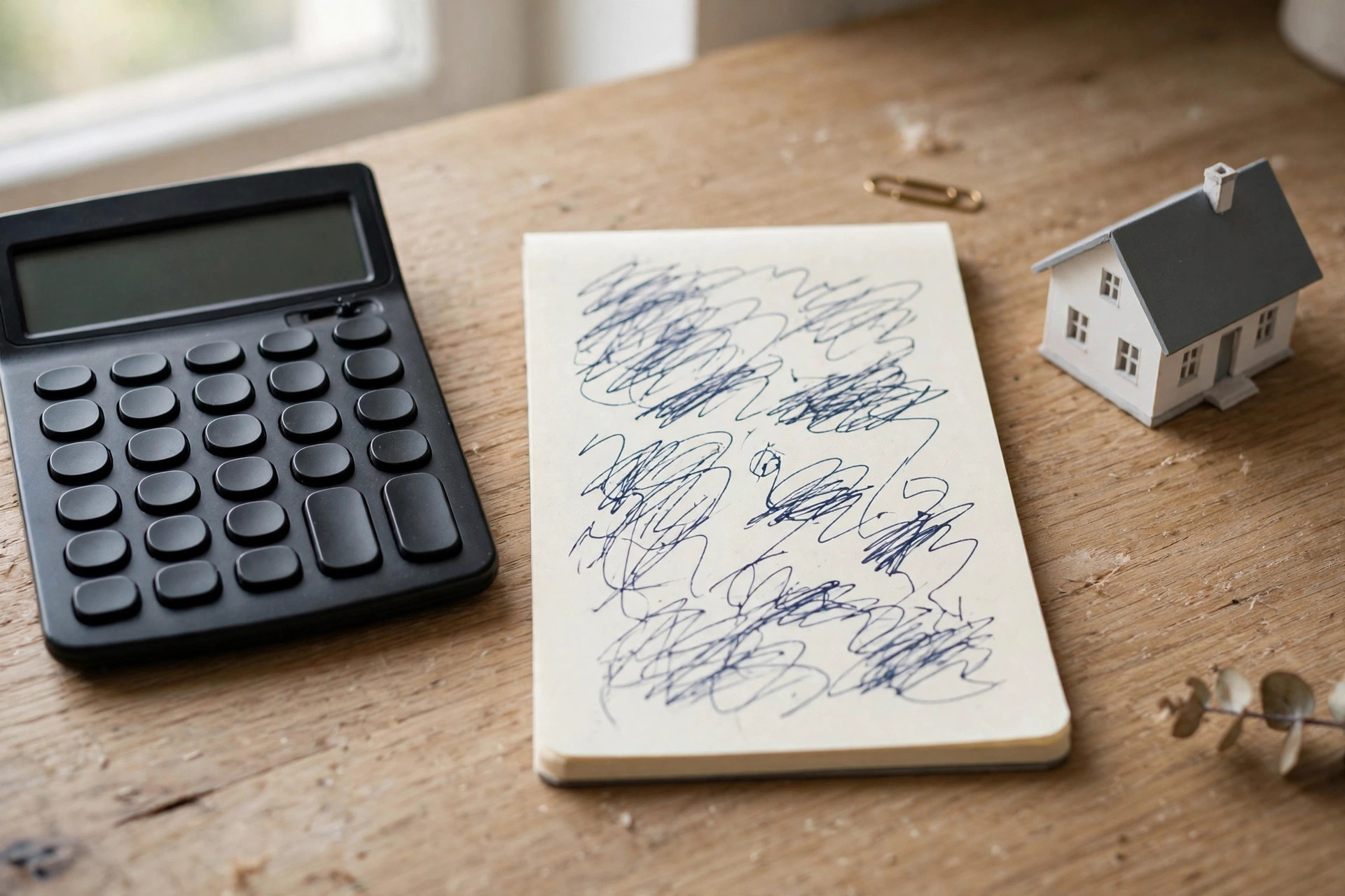 A calculator next to home-sale figures
